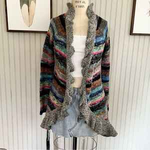Anthropologie Moth Splash of Color Rainbow Ruffle Trim Sweater Cardigan